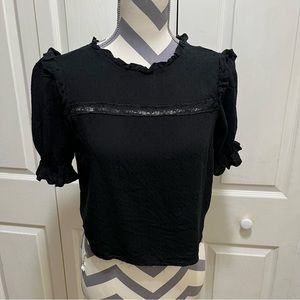 Wild Fable Black Short Ruffle Sleeve Crop Top